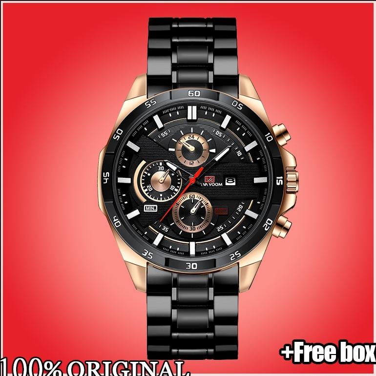 VaVa Voom 216G Jam Tangan Pria Luxury Stainless Steel Quartz Cowok Original Tahan Air Watch + Kotak 