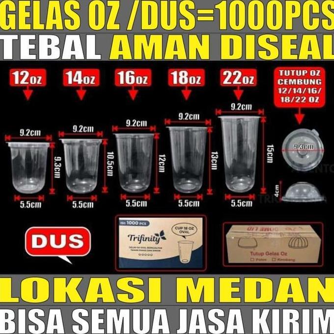 NEW Gelas oz Oval 12oz 14oz 16oz 18oz 22oz Per Dus Bening Cup Plastik Js Krm Medan