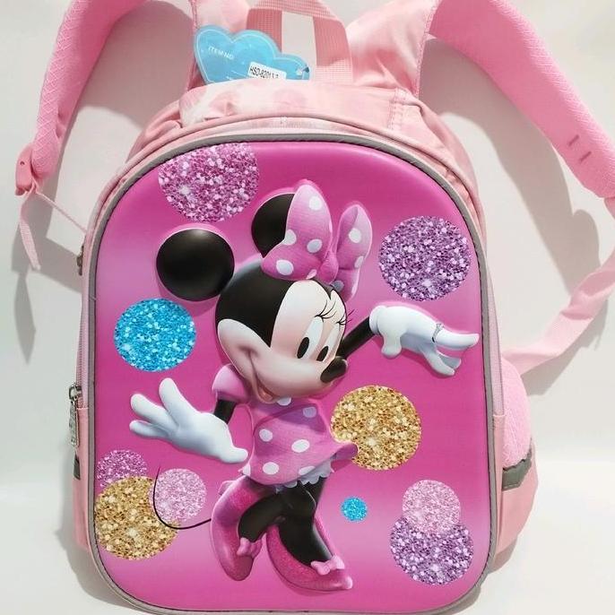 BEBAS ONGKIR - Tas Sekolah Anak Perempuan TK 13 Inch Motif Minnie Mouse HSD Timbul 3 Dimensi Ransel 