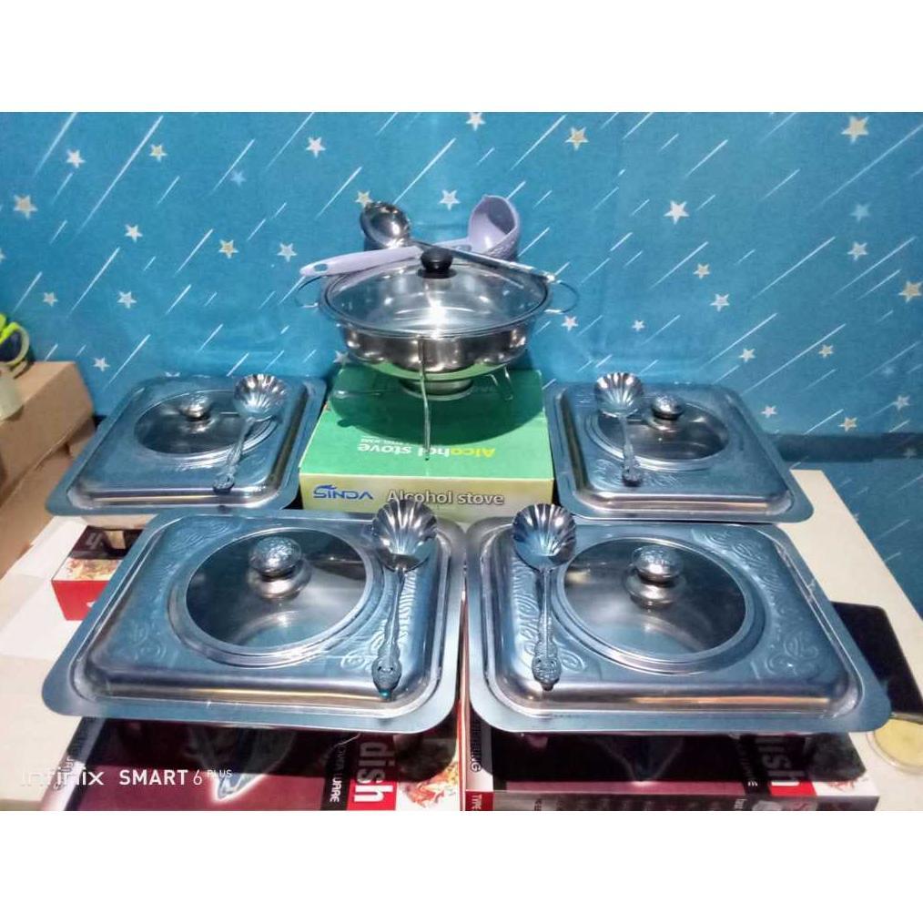 Prasmanan Set Stainless Isi 4Kotak + 1Sop Full Set Isi 4Pc