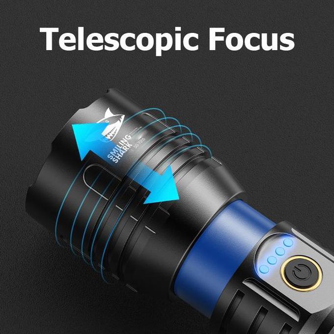 Raizo- Senter Smiling Shark Sd7009 Smilingshark Sd 7009 M80 Super Terang Powerbank Type-C Rechargeab