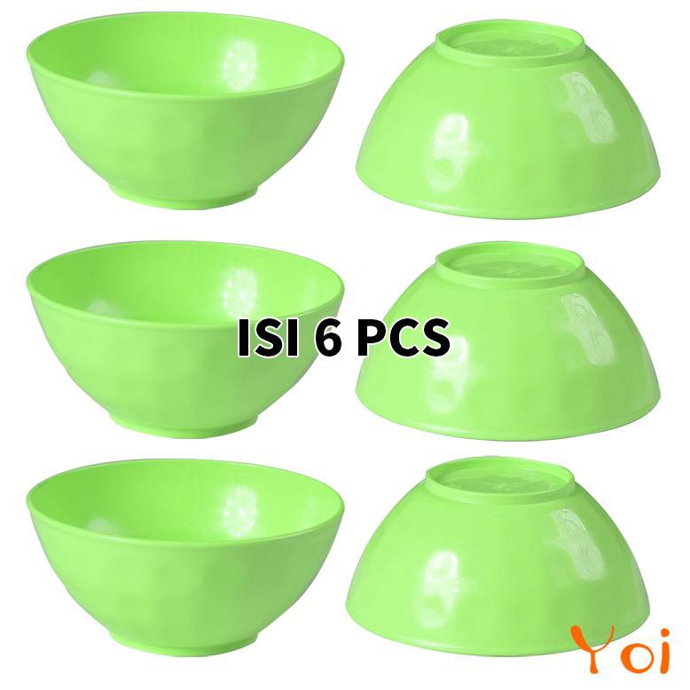 DISKON Yoi - Mangkok Makan Plastik Bulat Small 6PCS / Diameter 14 cm mangkok  wizzmie Hijau Pink Ung
