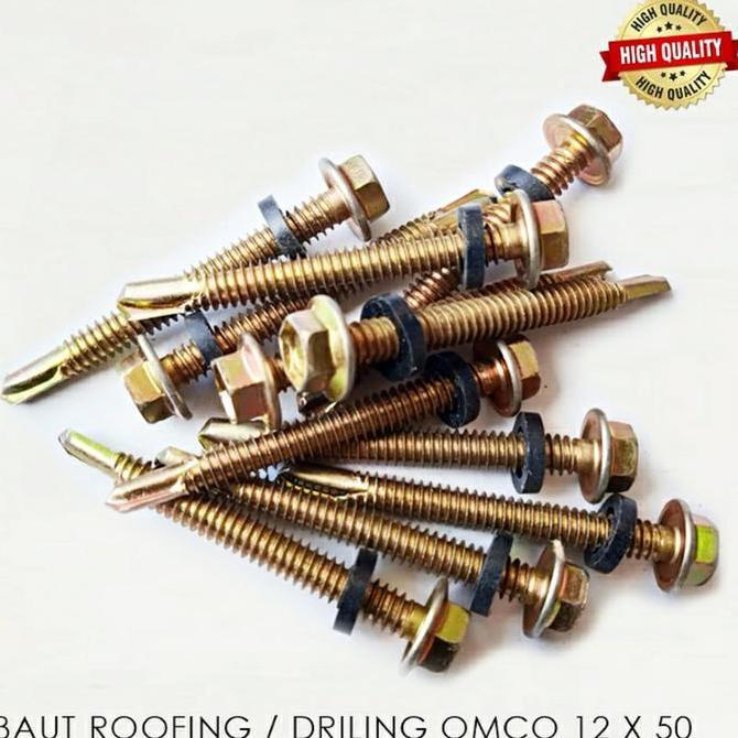 Promo 200Pcs Baut Baja Ringan Roofing/Drilling 12X50 Panjang 5Cm Isi 200Pcs Baut Roofing/Drilling Ba