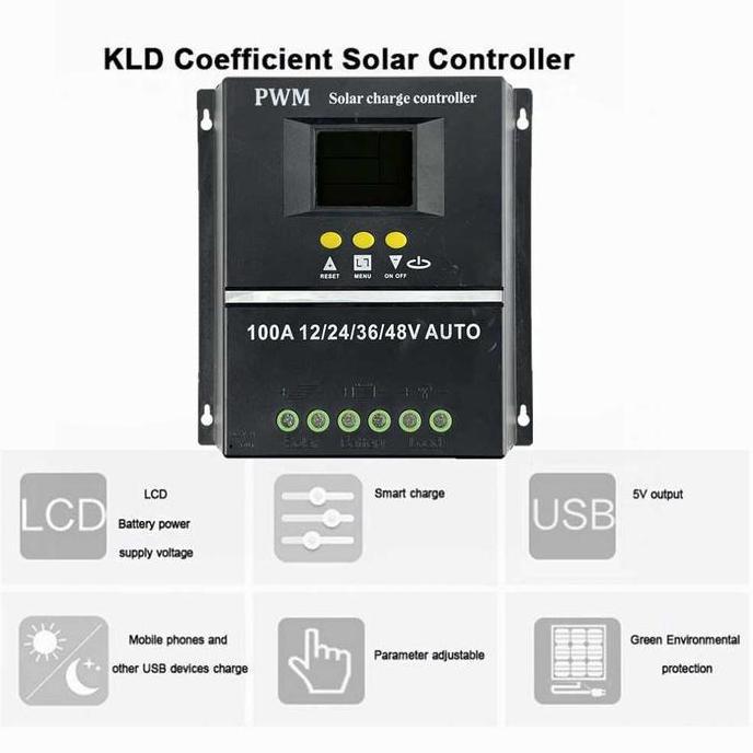 Solar Charge Controller 100A PWM Dual USB Auto 12V 24V 36V 48V Pengisi Daya Baterai AKI Solar Cell