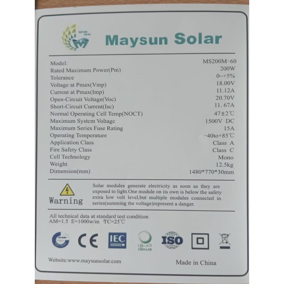 Solar Panel Mono 200WP Maysun Solar MS Solar / PV Panel Surya MS 200WP