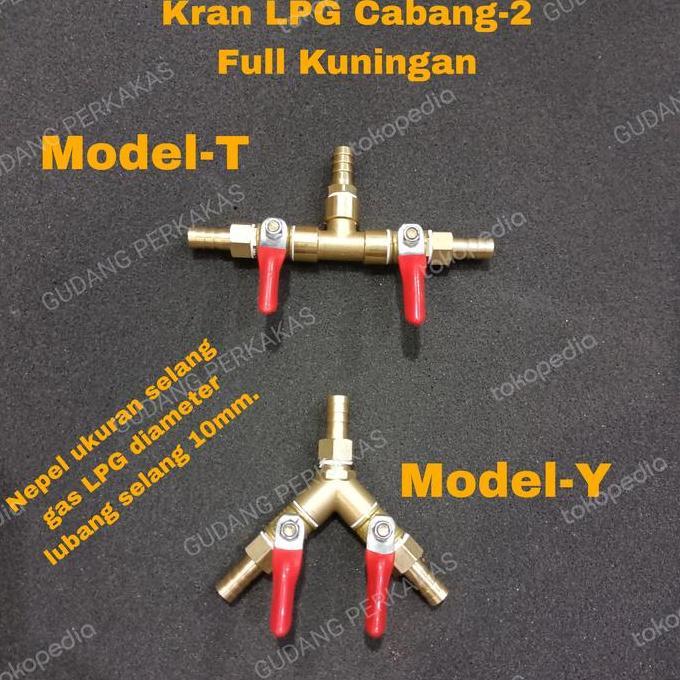 Kran Gas LPG 3/8 Cabang 2 - Stop Keran Gas Kuningan 10MM