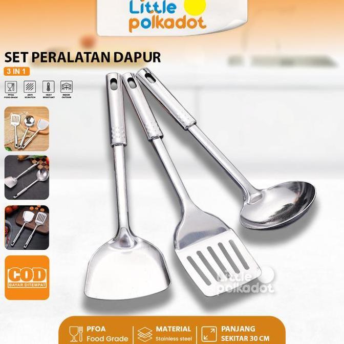 RELMARAMA Littlepolkadot 3-in-1 Set Peralatan Dapur Stainless Steel Peralatan Masak Dapur Spatula Se