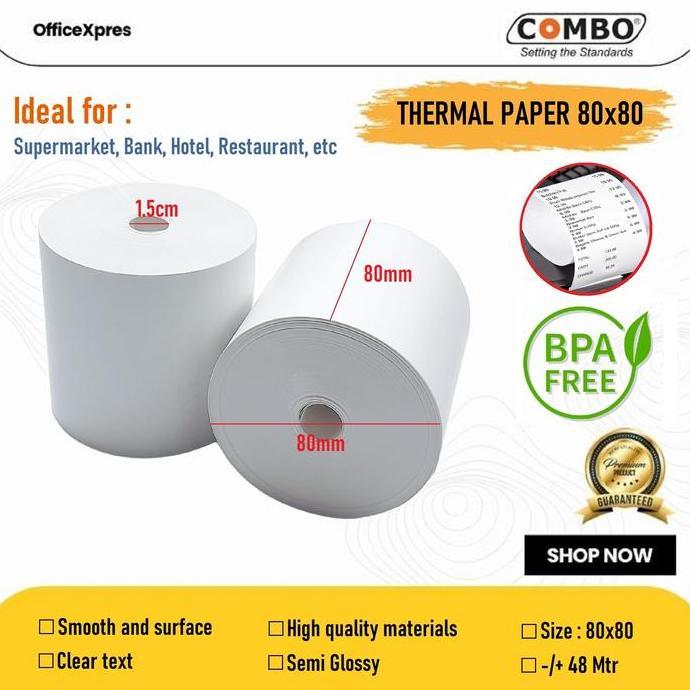 JAVXIACI (100 ROLL) Kertas Thermal 80x80 / Struk Kasir 80 x 80 / Kertas Roll Mesin Thermal 80x80 / T