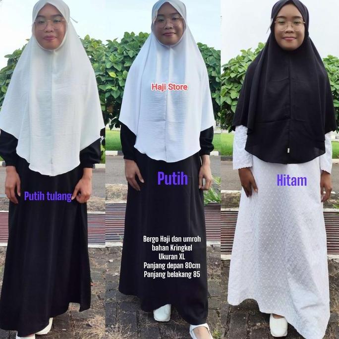 Bergo haji dan umroh  bahan  Crinkle premium ukuran XL Instan Jilbab jilbab hijab instan