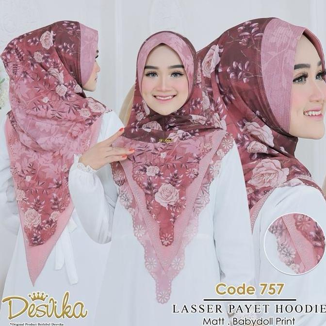 Jilbab instan DC 757 Hoodie Ceruty Babydoll printing motif bunga by Desvika hijab wanita Muslim Inst