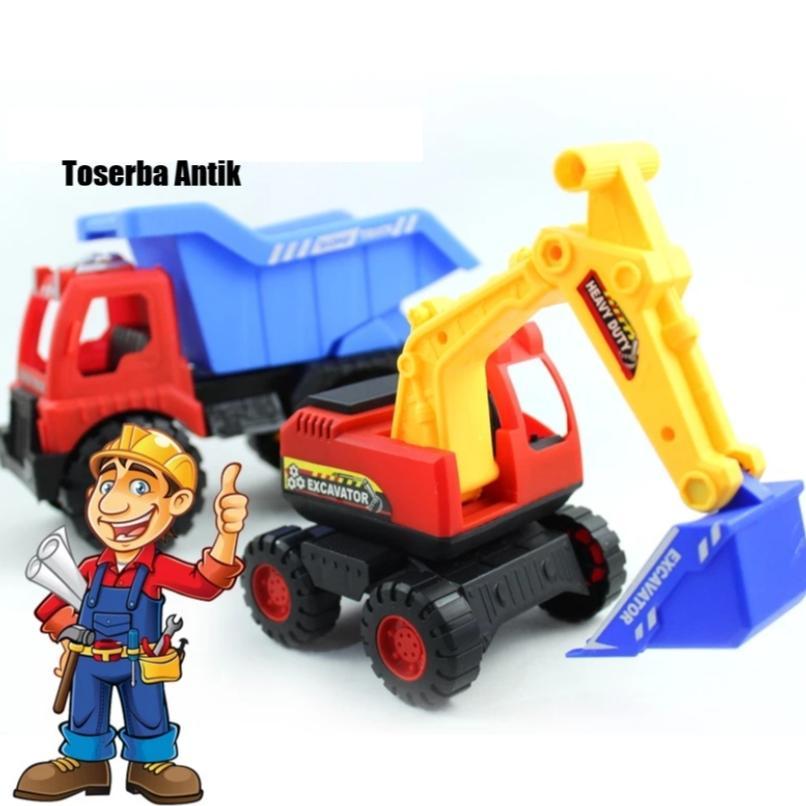 limited mainan anak mobil dump truck excavator isi 2 ak105 mobilan kontruksi