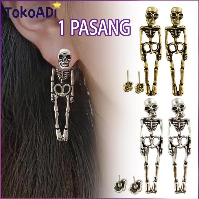 MABUROO Anting-Anting Pria Liontin Titanium Steel Tengkorak Gaya Punk Hip Hop Import