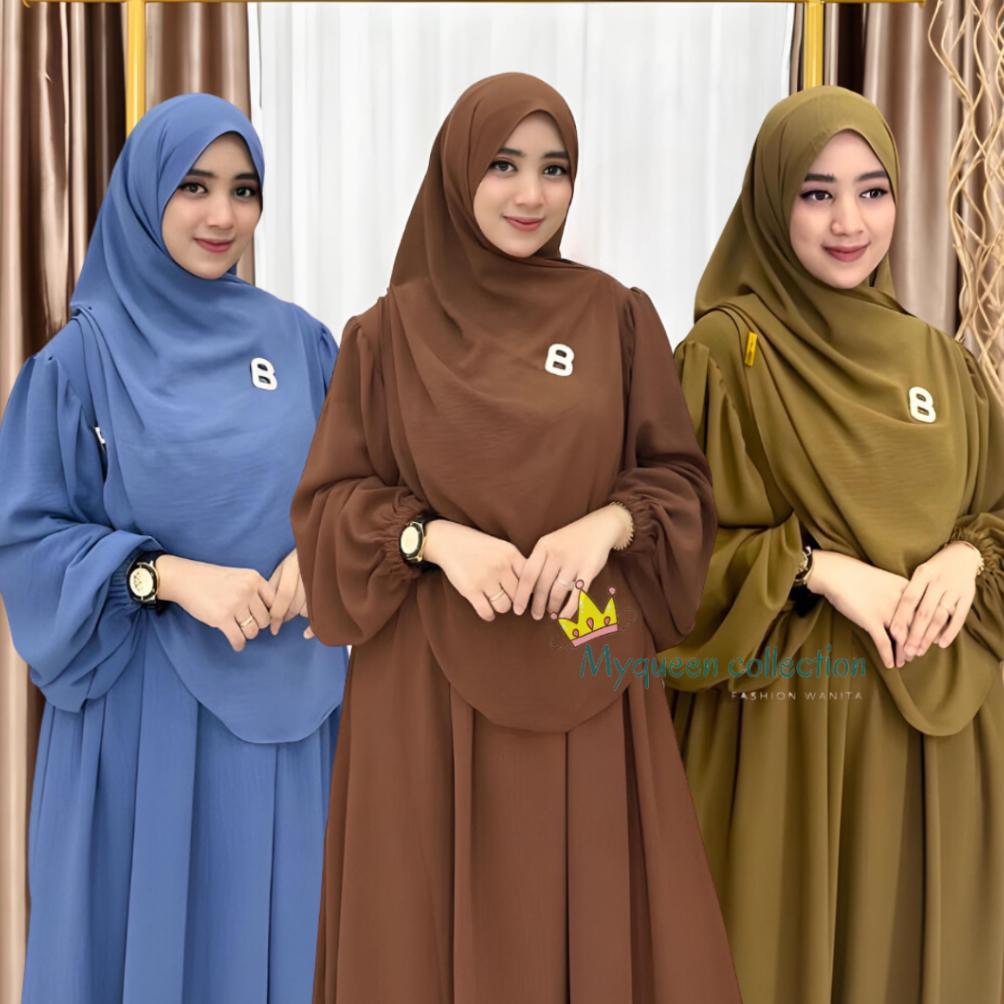 ORIGINAL Gamis set hijab Luna syar'i pasmina oval cringkel airflow premium