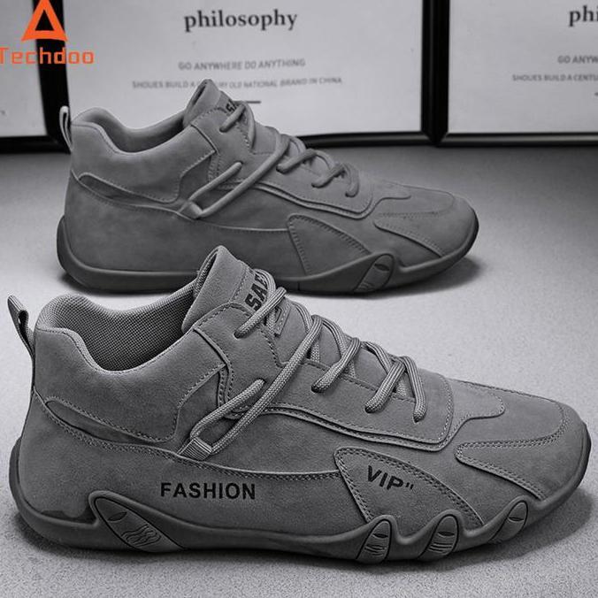 Techdoo Sepatu Beck Pria Sepatu Pria Sneakers Abu Casual Sport Running Shoes Olahraga Lari Sepatu Ta