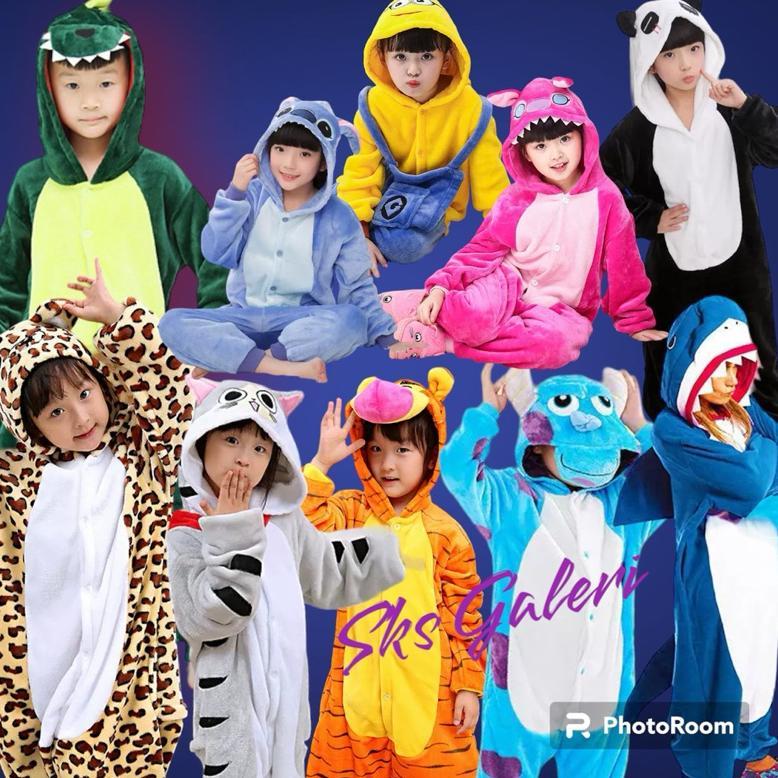 Baju Kostum Piyama Tidur Cosplay Anak Laki Laki Perempuan Motih Hewan kartun Dinosaurus spiderman je