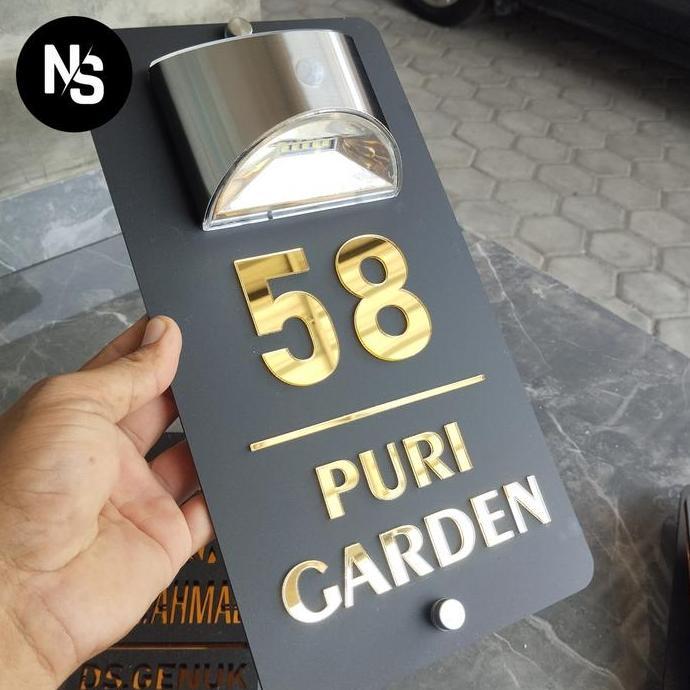 nomor rumah dengan lampu Led panel surya Bergaransi