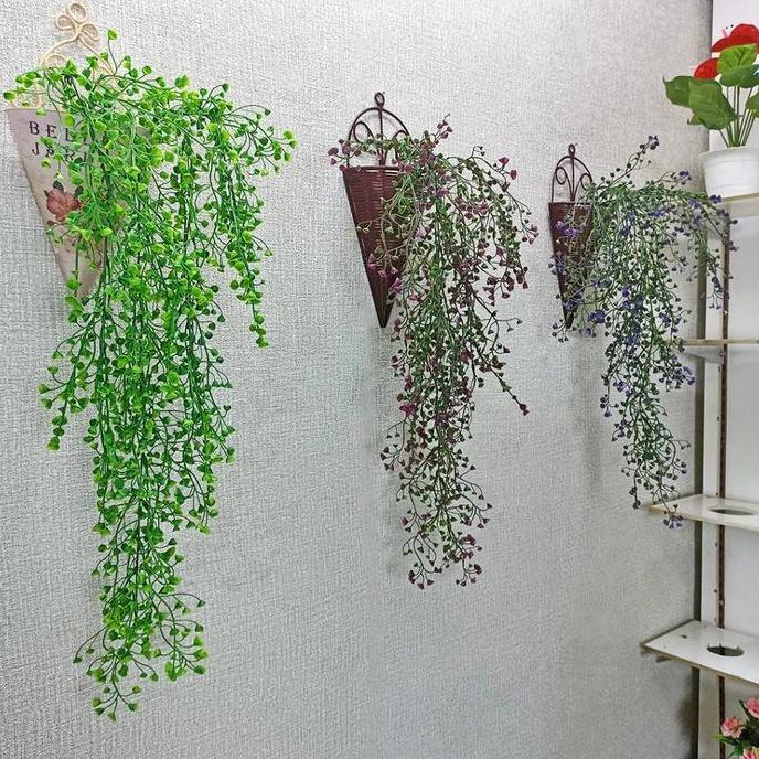 DAUN ANGGREK JUNTAI 5 TANAMAN GANYUNG HIAS DEKORASI PLASTIK DAUN LONCENG ARTIFICIAL DAUN RAMBAT JUNT