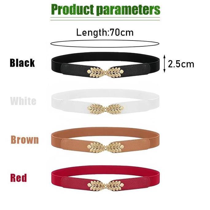 TOPFUF Sabuk Pinggang Wanita Motif Daun Premium - Ikat Pinggang Elastis Korea 4 Warna (Putih/Hitam/M