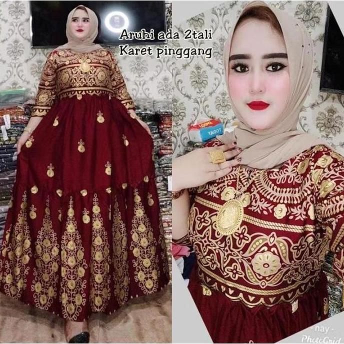 Gamis India Aruhi terbaru viral Diskon ongkir murah bos Dress Katun Rayon Dress Wanita Muslim Panjan