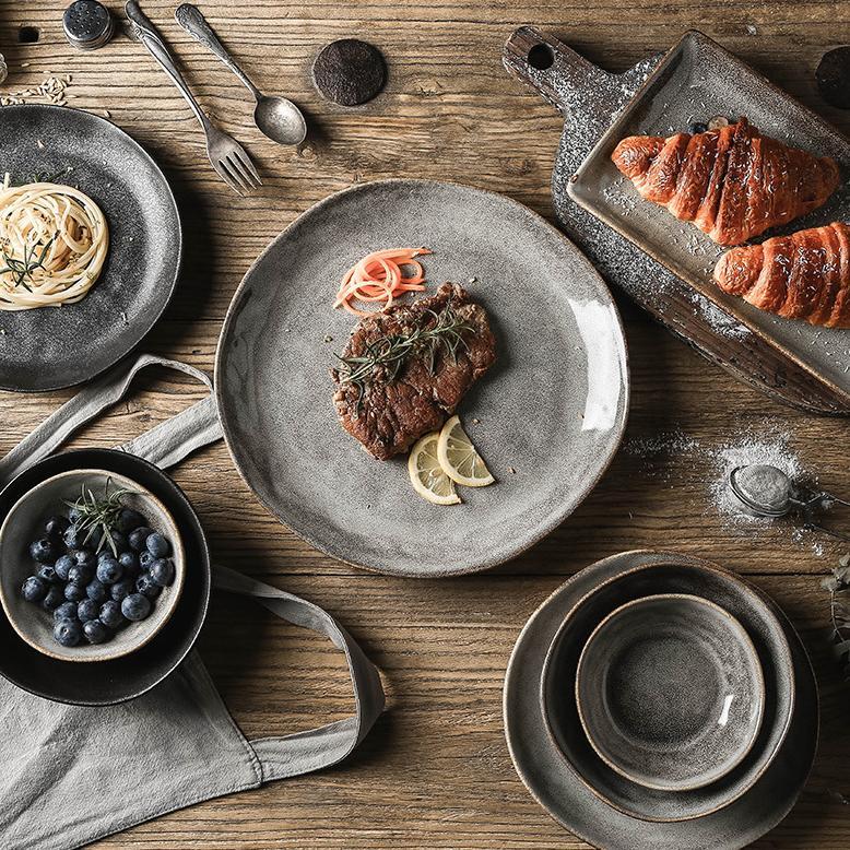 Piring Makan Keramik Gravel Collection Motif Vintage Stone Ukurang Lengkap / Piring Makan Keramik Co