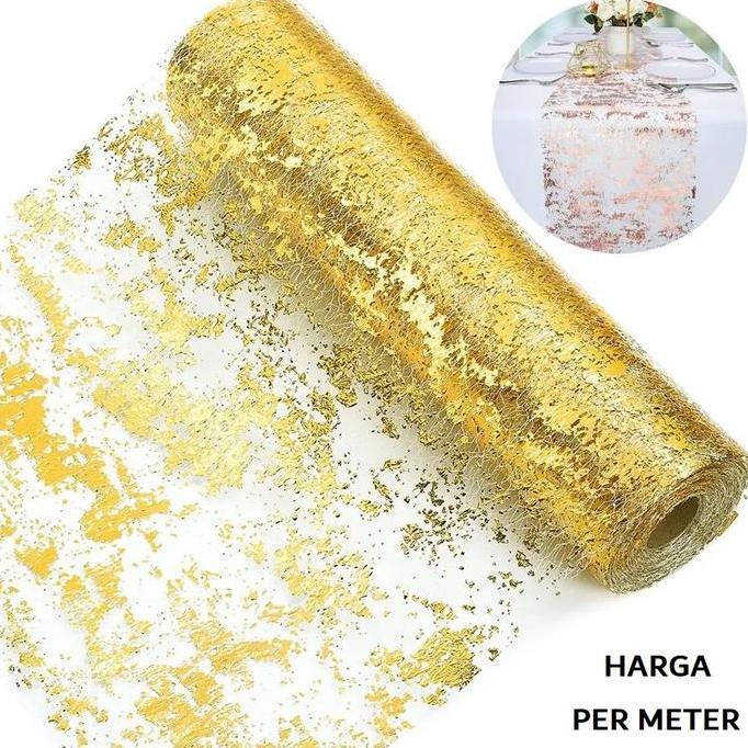 Table runner metallic foil thin mesh party christmas decor taplak meja