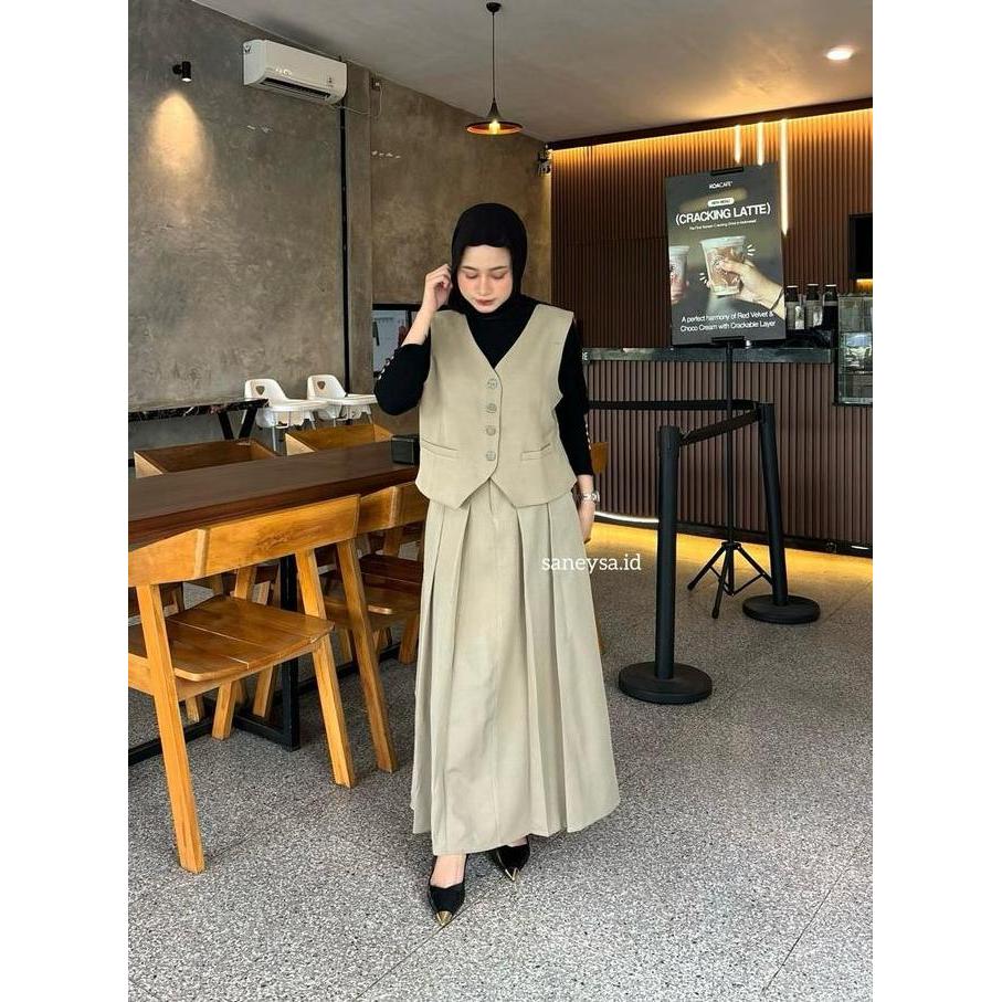Dwikifajar99 - Emma One Set Vintage - Setelan Vest Wanita - Rok Flare Wanita - Rok Panjang Maxi Wani