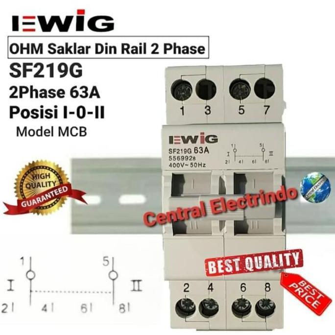 Cos Change Over Switch Ohm Saklar Ewig Din Rail 2Phase 63A El Mcb.