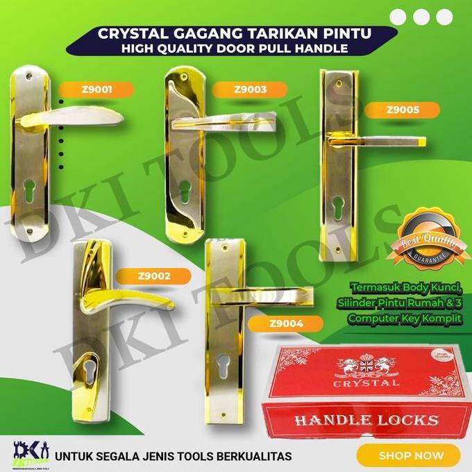 Gagang Handle Pintu Rumah Crystal Uk Besar Gold Gembok Stainless