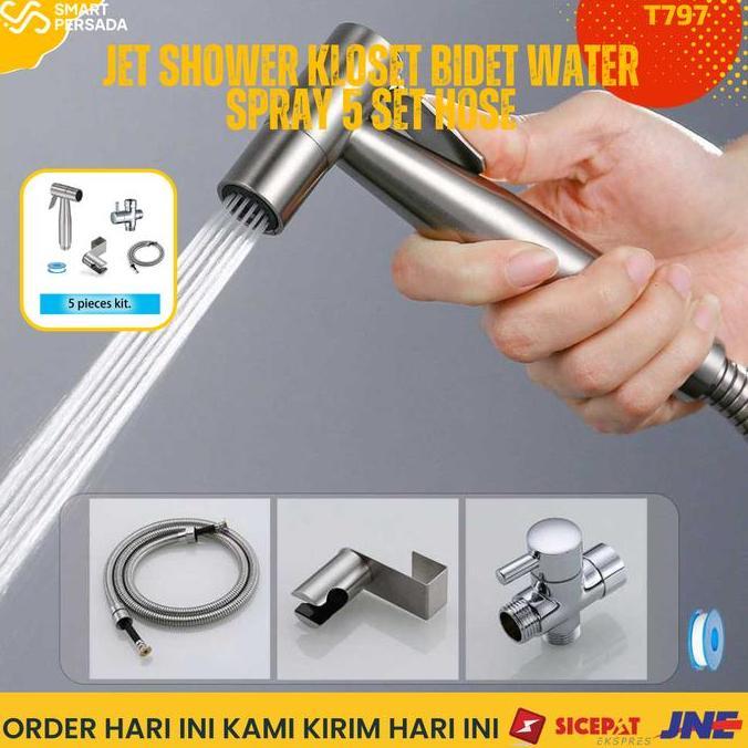 Jet Shower Closet Kloset Duduk Semprotan Toilet Closet 5 Set Kran Hose