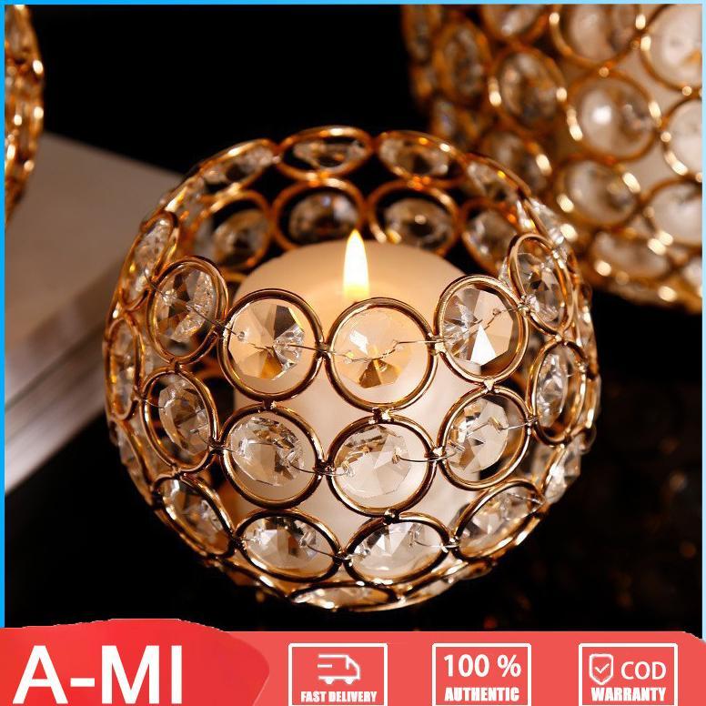Tempat Lilin Kristal - Tempat Lilin Mewah - Tempat Lilin Kristal Emas - Dekorasi Rumah - Dekorasi Pe
