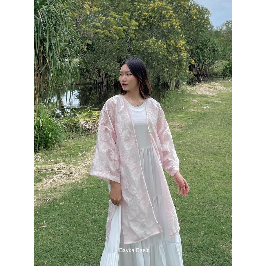 Bayka - Sarah Outer / Embroidery Outer Motif Bunga / Floral Outer Lebaran / Outer Tunik Wanita Bahan