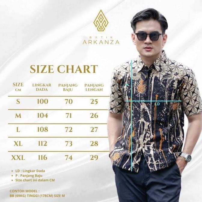 BATIK ARKANZA Motif NARESWARA NAVY PENDEK Kemeja Batik Premium Pria