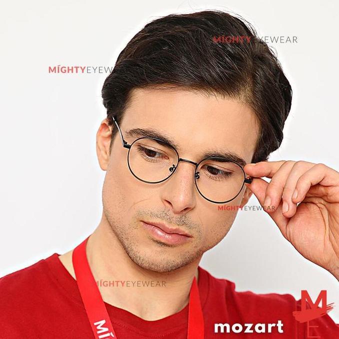 KACAMATA PHOTOCHROMIC ANTIRADIASI - MOZART bulat kecil besi hitam Pria