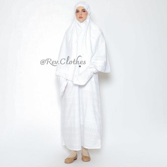 Gamis Ihram Wanita Lengkap Baju Haji Umroh Wanita Full Bordir Muslim Putih