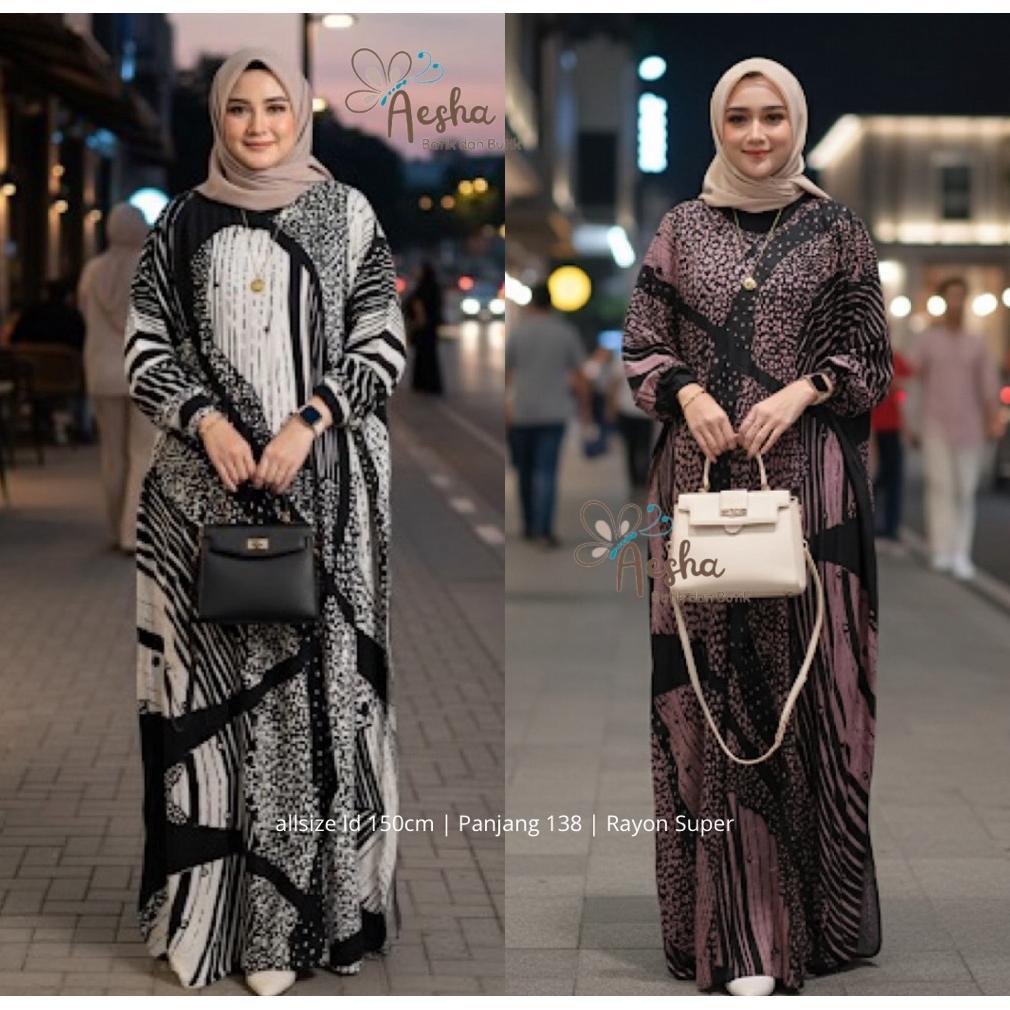 BESTPROMO Aesha Kaftan Rayon Premium Model Jema Busui Gamis Kaftan Ukuran Allsize LD 160cm Panjang 1