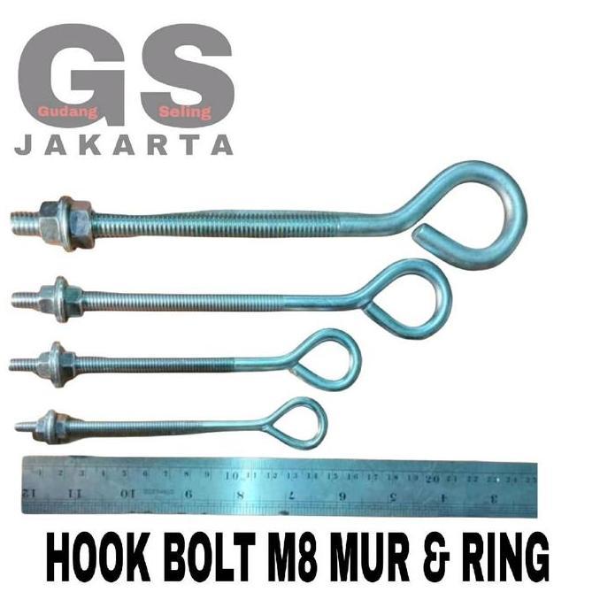 gantungan / roofing hook bolt 8mm / hook bolt 8mm + Mur dan ring