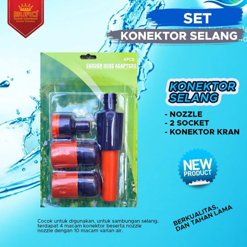 Semprotan Air Kencang Plastik 4 Pcs Dan Hose Connector Set Sambungan Selang Konektor Lengkap Nozzle 