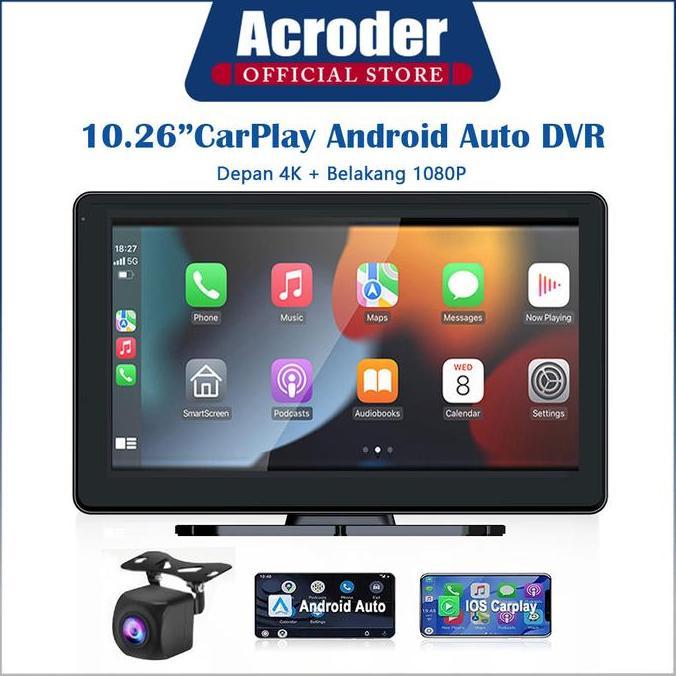Grosir Acroder  Dashcam Mobil 10 Inch Carplay Android Auto Dvr Layar Sentuh Dual Lens Loop Recording