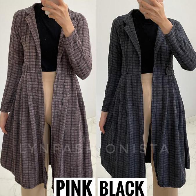 Long Cardigan Panjang Wanita Muslim/Kardigan Motif Kotak Outer Wanita Lengan Panjang/Yureza