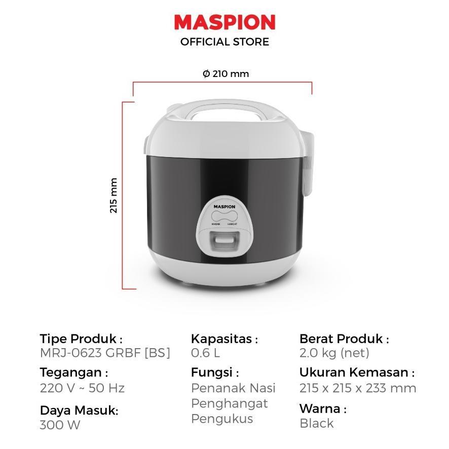BIG PROMO Rice Cooker Maspion MRJ 0623 BSSS Panci Stainless 0,6 Liter Magic Com Penanak Nasi Warmer 