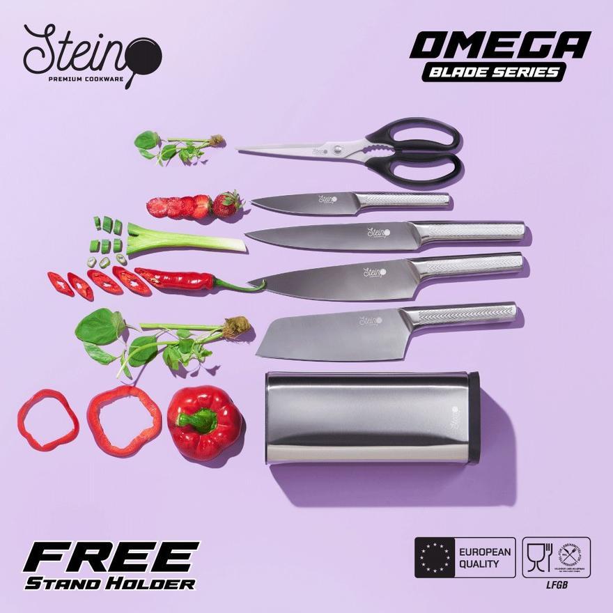 TERMURAH Pisau Set Steincookware Omega Blade Knives Set Stein Stainless Holder Tempat Pisau Gunting 