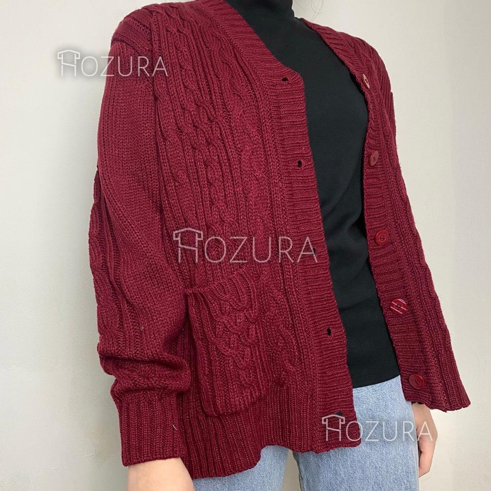 BESTPROMO Hozura - Cardigan Sweater Rajut Wanita Lanna (Batta) - Cardigan Rajut Jumbo Oversize Tebal