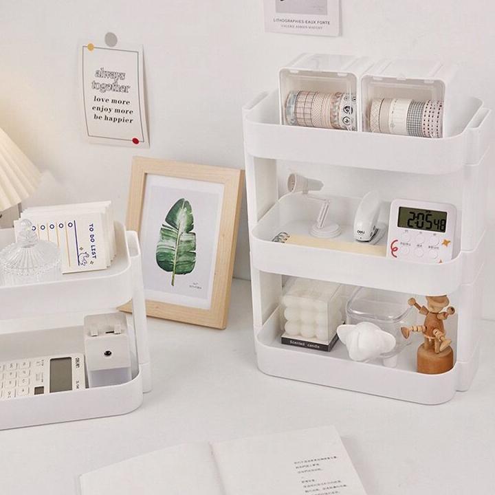 CALVORASUPPLY [MILOLI] RAK DESKTOP MULTI-LAYER RAK PENYIMPANAN AESTHETIC KOREAN STYLE RAK PUTIH TING