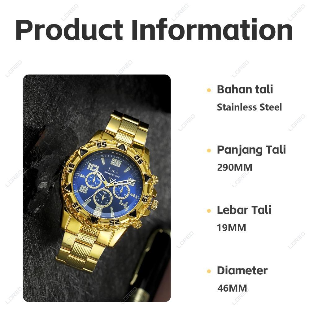 MURAH LOREO Jam Tangan Pria Mewah Desain Eropa / Jam Tangan Cowok Chronograph