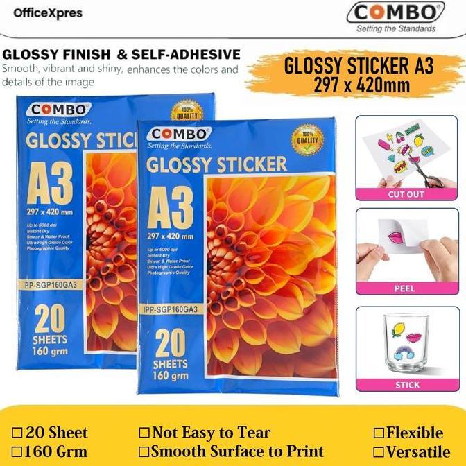 DERADUAJI Sticker Photo Paper A3 / Glossy Sticker A3 / Kertas Cetak Stiker A3 / Glossy Photo Sticker