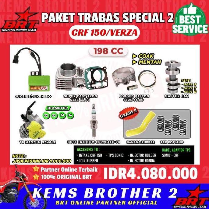 ZISIMAHE PAKET BORE UP CRF 150 TRABAS SPECIAL 2 BRT ORIGINAL 100% 200CC ORIGINAL BRT