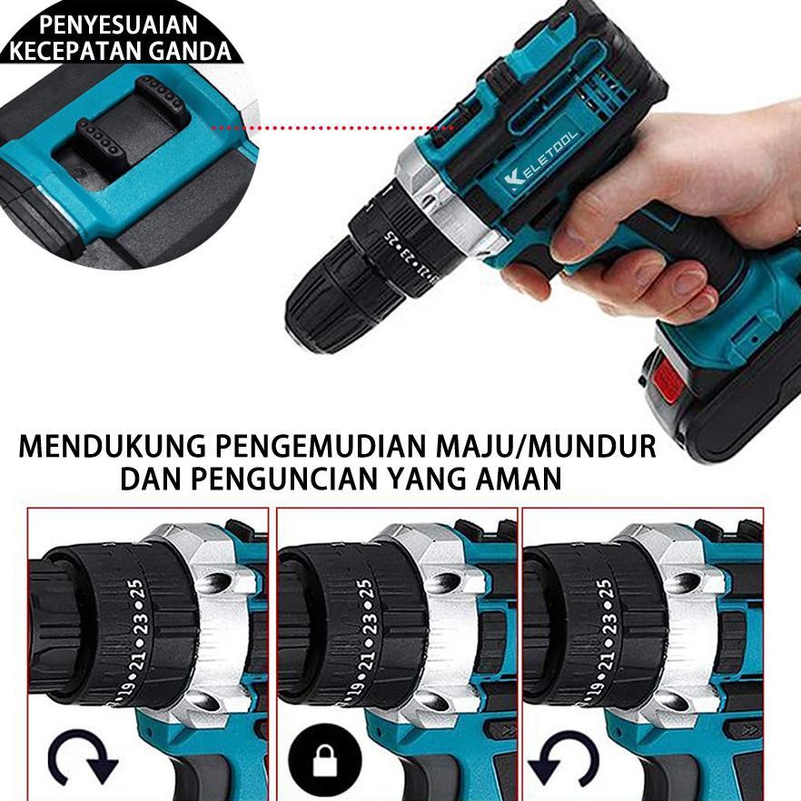 Bor Baterai Cordless Screwdriver Batrai Impact Drill Bor Cas Listrik Tanpa Kabel Bor Dinding Beton B