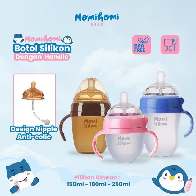 HARGA PABRIK - Momi Homi Botol Susu Bayi Silikon PPSU / Botol Dot Bayi Dengan Handle 0-12 Bulan Boto