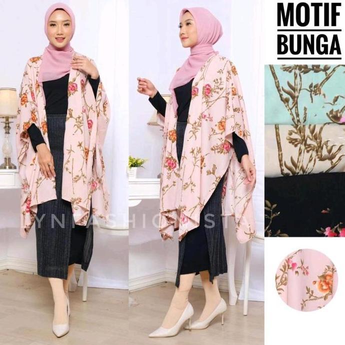 Outer Wanita Muslim Jumbo Cardigan Kalong Motif Batik Bunga Rayon Adem/8866