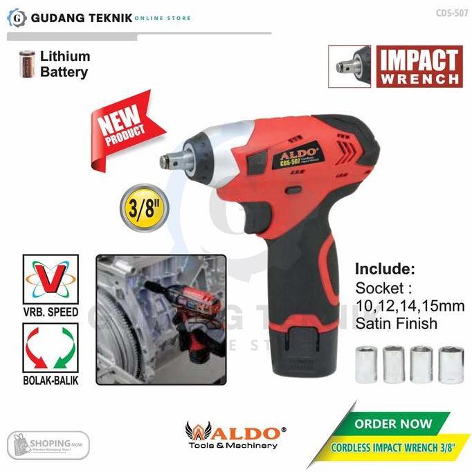 HAWAYMAX Mesin Bor Cordless Impact Wrench 3/8" ALDO CDS-507 / BOR BATERAI PLUS Cordless Impact Wrenc